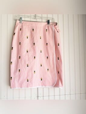 Brooks Brothers Size 4 Pink Seersucker Pineapple Print Faux Wrap Skirt NEW!